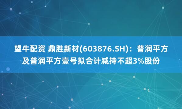 望牛配资 鼎胜新材(603876.SH):普润平方及普润平方壹号拟合计减持不超3%股份