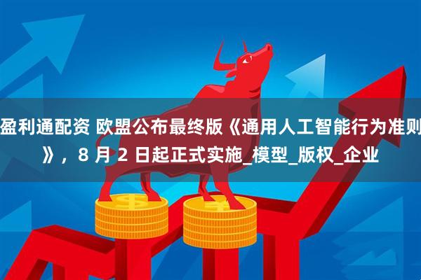 盈利通配资 欧盟公布最终版《通用人工智能行为准则》，8 月 2 日起正式实施_模型_版权_企业