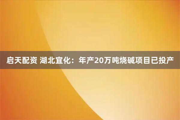 启天配资 湖北宜化：年产20万吨烧碱项目已投产
